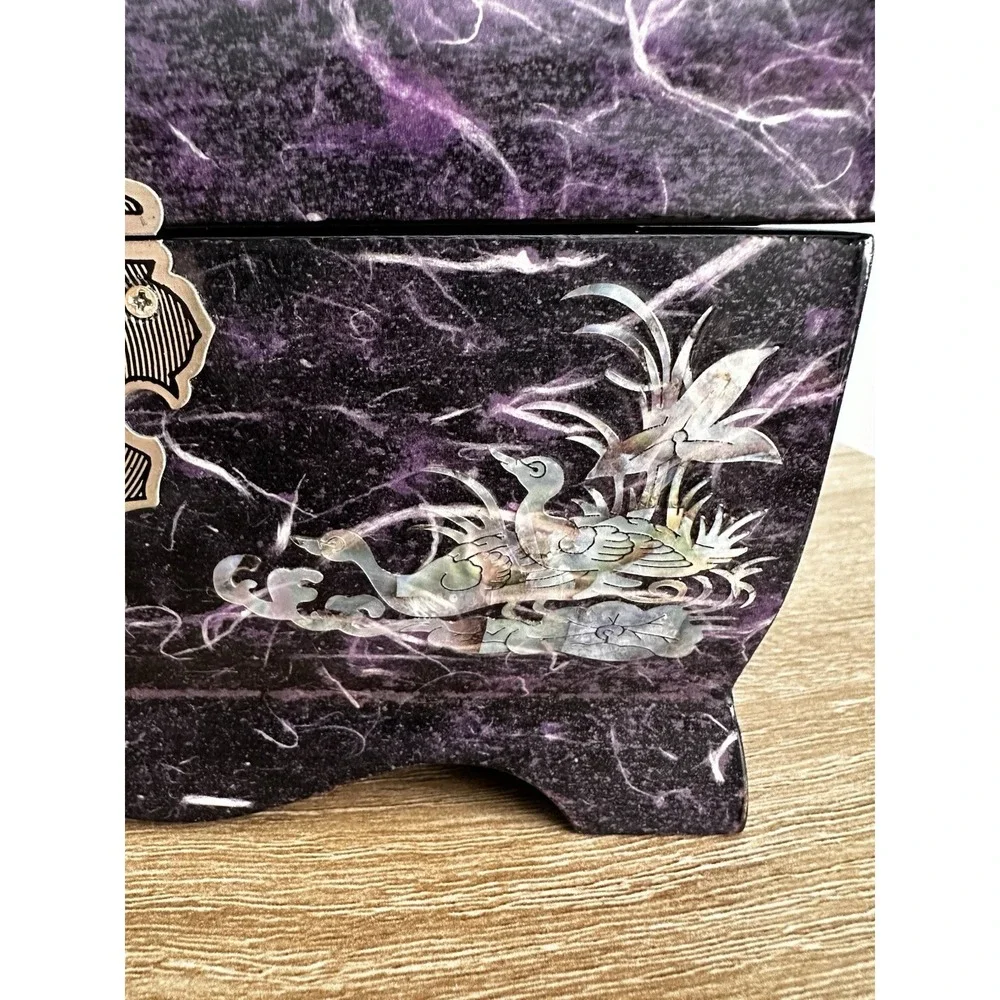 Vtg Korean Purple Lacquer Music Jewelry Box Cantilever 8